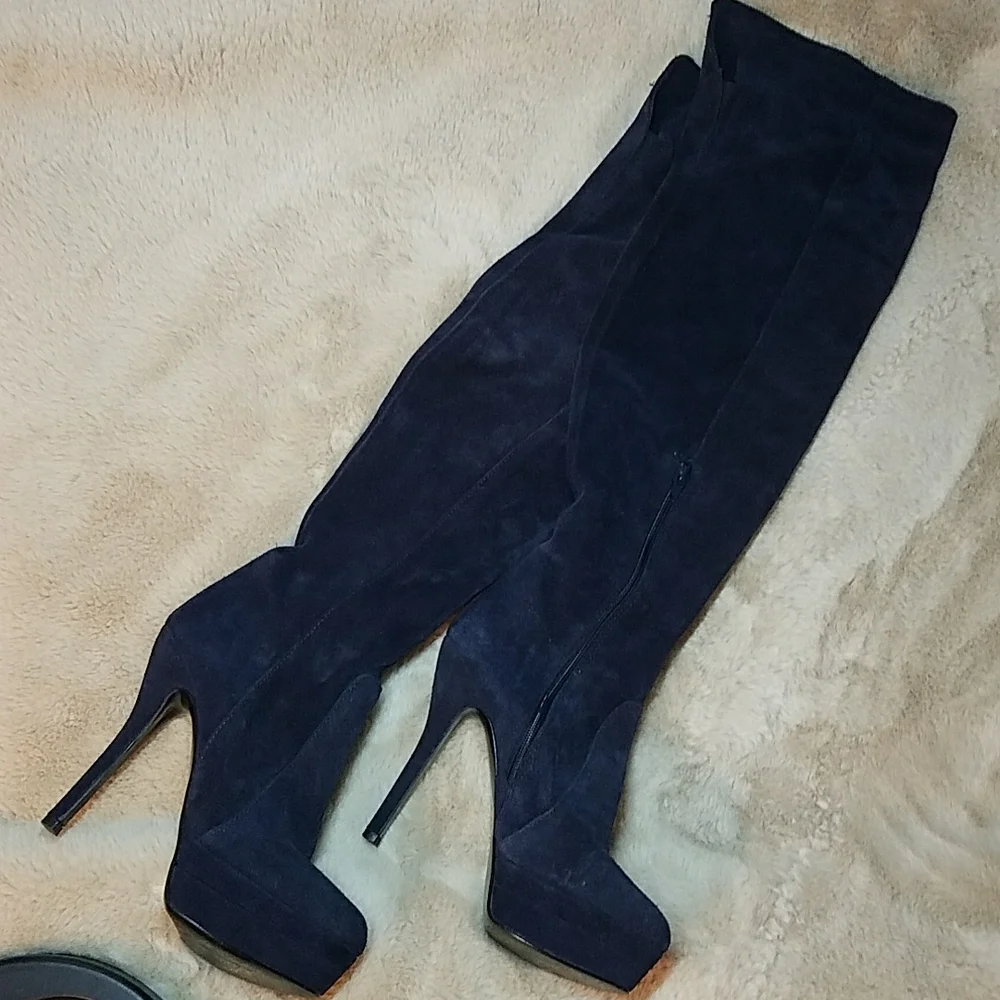 Primadonna Collection Platform Stiletto Thigh high OTK Boots Blue Suede ITALY